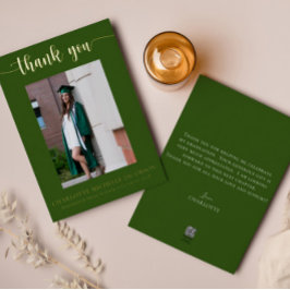 Invitación Con Relieve Metalizado Elegante guión verde oro foto graduación