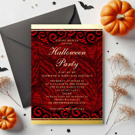 Invitación Con Relieve Metalizado Elegante Halloween con guión dorado