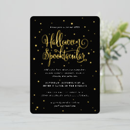 Invitación Con Relieve Metalizado Elegante Halloween Negro/Oro Spooktacular + Estrel