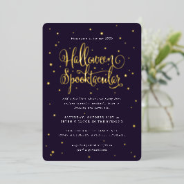 Invitación Con Relieve Metalizado Elegante Halloween Purple/Gold Spooktacular + Estr