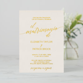 Invitación Con Relieve Metalizado Elegante Hoja de Oro | Boda Española Marfil