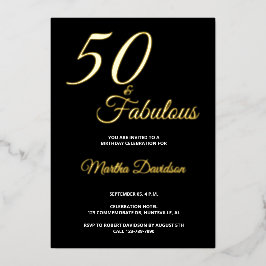 Invitación Con Relieve Metalizado Elegante Hoja de Oro Cincuenta y Fabuloso Cumpleañ