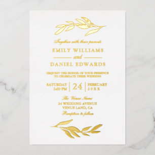 Invitación Con Relieve Metalizado Elegante Hoja de Pan de Oro Moderno Boda