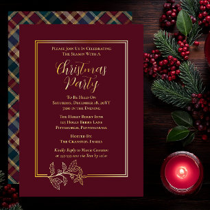Invitación Con Relieve Metalizado Elegante Holly   Fiesta de Berries Rich Plaid Navi