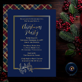 Invitación Con Relieve Metalizado Elegante Holly | Fiesta de Berries Rich Plaid Navi