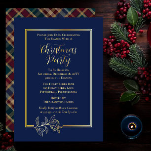 Invitación Con Relieve Metalizado Elegante Holly   Fiesta de Berries Rich Plaid Navi