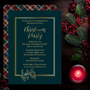 Invitación Con Relieve Metalizado Elegante Holly Fiesta de Berries Rich Plaid Navi