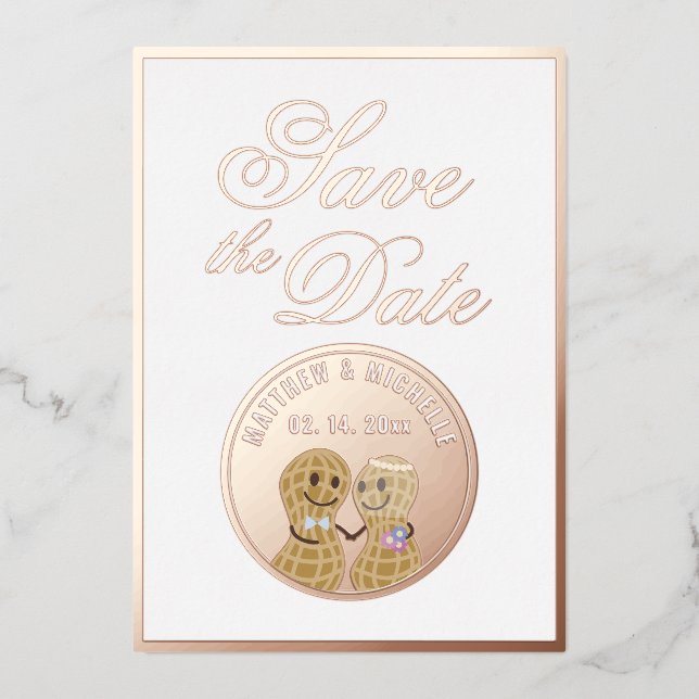 Invitación Con Relieve Metalizado Elegante imagen de boda con guión Guardar la fecha (Anverso)