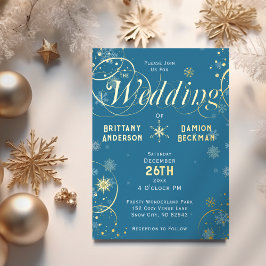 Invitación Con Relieve Metalizado Elegante invierno azul Maravilla Boda Oro
