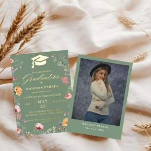 Invitación Con Relieve Metalizado Elegante jardín de flores silvestres