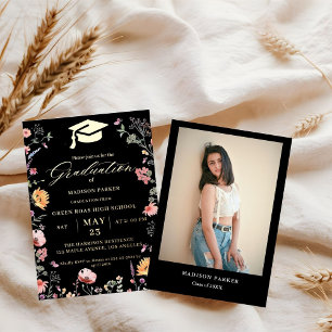 Invitación Con Relieve Metalizado Elegante jardín de flores silvestres