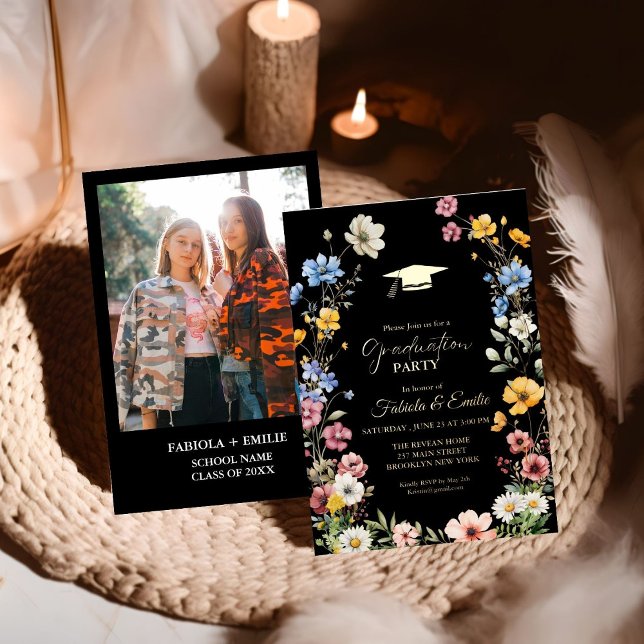 Invitación Con Relieve Metalizado Elegante jardín de flores silvestres de graduación (Subido por el creador)