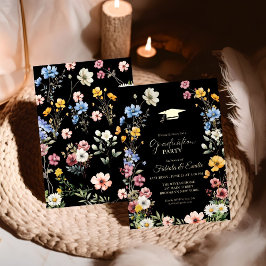 Invitación Con Relieve Metalizado Elegante jardín de flores silvestres de graduación