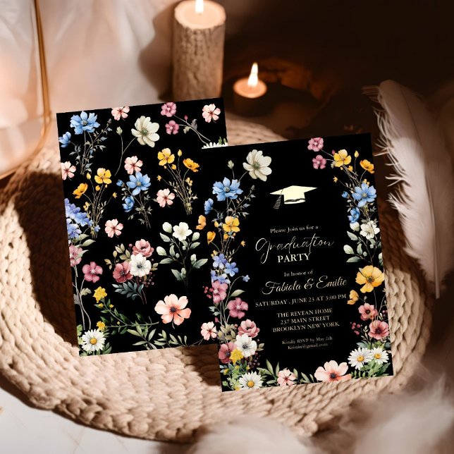 Invitación Con Relieve Metalizado Elegante jardín de flores silvestres de graduación (Subido por el creador)