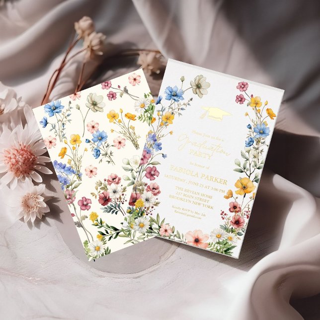 Invitación Con Relieve Metalizado Elegante jardín de flores silvestres de primavera (Subido por el creador)