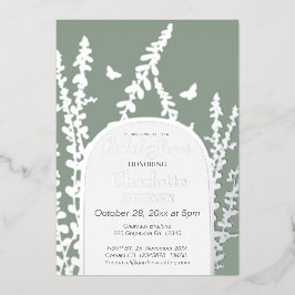 Invitación Con Relieve Metalizado Elegante jardín deja mariposas ducha de novia