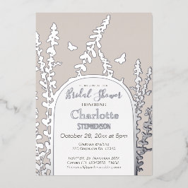 Invitación Con Relieve Metalizado Elegante jardín deja mariposas ducha de novia