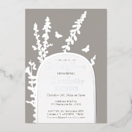 Invitación Con Relieve Metalizado Elegante jardín deja mariposas ducha de novia