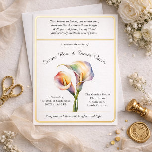 Invitación Con Relieve Metalizado Elegante Lirio de Calla Romántico Suave Acuarela P