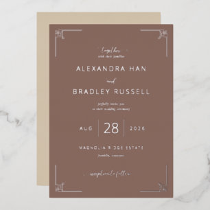 Invitación Con Relieve Metalizado Elegante llave griega taupe