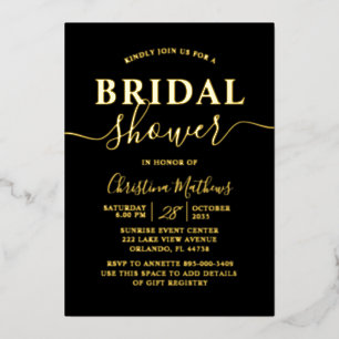 Invitación Con Relieve Metalizado Elegante lluvia de boda con caligrafía en hoja de
