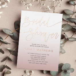 Invitación Con Relieve Metalizado Elegante lluvia de boda con caligrafía en rosa oro