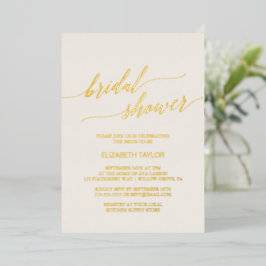 Invitación Con Relieve Metalizado Elegante lluvia de boda de marfil con caligrafía d