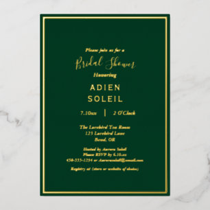 Invitación Con Relieve Metalizado Elegante Lluvia de Boda Moderna Esmeralda Verde Do