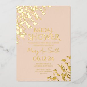 Invitación Con Relieve Metalizado Elegante lluvia de novia floral dorado rubor