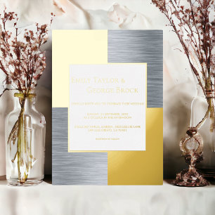 Invitación Con Relieve Metalizado Elegante Lujo Chic Moderno Boda Plata Y Oro