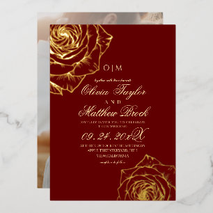 Invitación Con Relieve Metalizado Elegante lujo rosa roja hoja de oro boda