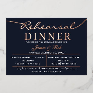 Invitación Con Relieve Metalizado Elegante Luxe Azul Rosa Oro Ensayo Cena Foil