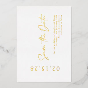 Invitación Con Relieve Metalizado Elegante Luxe Hoja de Oro Ahorra la Fecha de Hoja