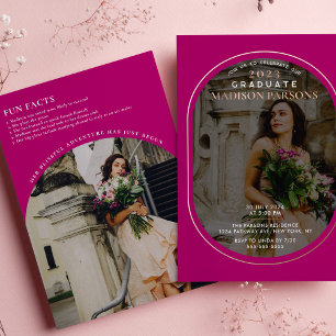 Invitación Con Relieve Metalizado Elegante Magenta Foto Graduación