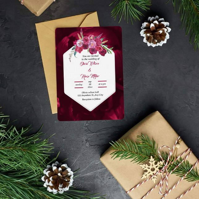 Invitación Con Relieve Metalizado elegante magenta rosa Boda floral dorado (Subido por el creador)
