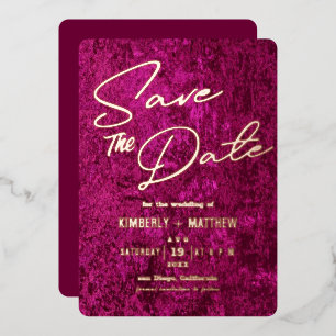Invitación Con Relieve Metalizado elegante magenta rosa oro Save the date Boda 