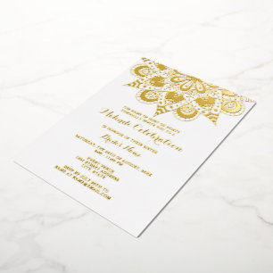 Invitación Con Relieve Metalizado Elegante Mandala Mehndi Oro Real