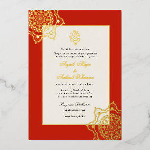 Invitación Con Relieve Metalizado Elegante Mandala y Ganesh boda india