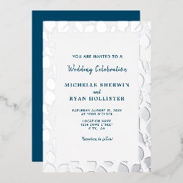 Invitación Con Relieve Metalizado Elegante marco botánico de hojas de plata Boda