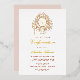 Invitación Con Relieve Metalizado Elegante Marco Confirmación Santa Cruz