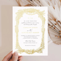 Elegante Marco de Adorno Floral Vintage Boda Dorad