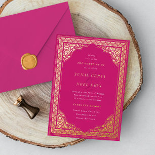 Invitación Con Relieve Metalizado Elegante marco de adorno hindú Boda india