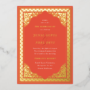 Invitación Con Relieve Metalizado Elegante marco de adorno hindú Boda india
