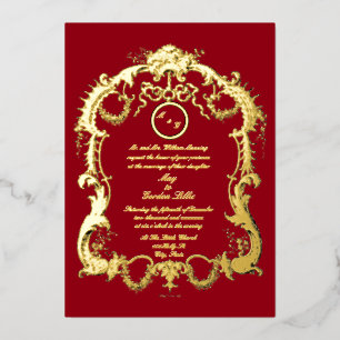 Invitación Con Relieve Metalizado Elegante marco de borde de boda Barroco Rococó 174
