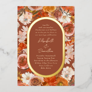 Invitación Con Relieve Metalizado Elegante marco de oro boho corona de terracota flo