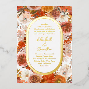 Invitación Con Relieve Metalizado Elegante marco de oro rosa Abundancia floral Boda