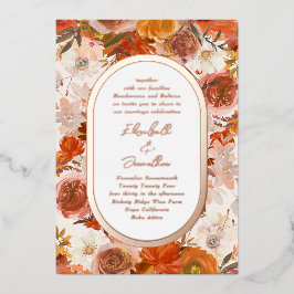 Invitación Con Relieve Metalizado Elegante marco de oro rosa Abundancia floral boda