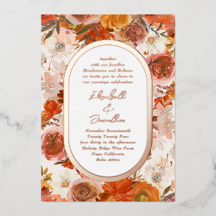 Invitación Con Relieve Metalizado Elegante marco de oro rosa Abundancia floral boda