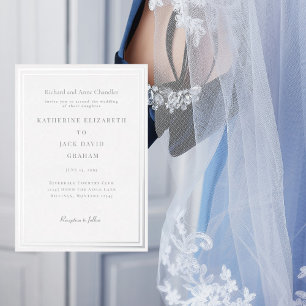 Invitación Con Relieve Metalizado Elegante Marco de Plata Boda Novia Padres Plata