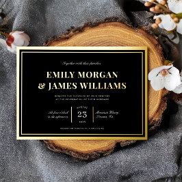 Invitación Con Relieve Metalizado Elegante marco de tipo vintage negro boda oro